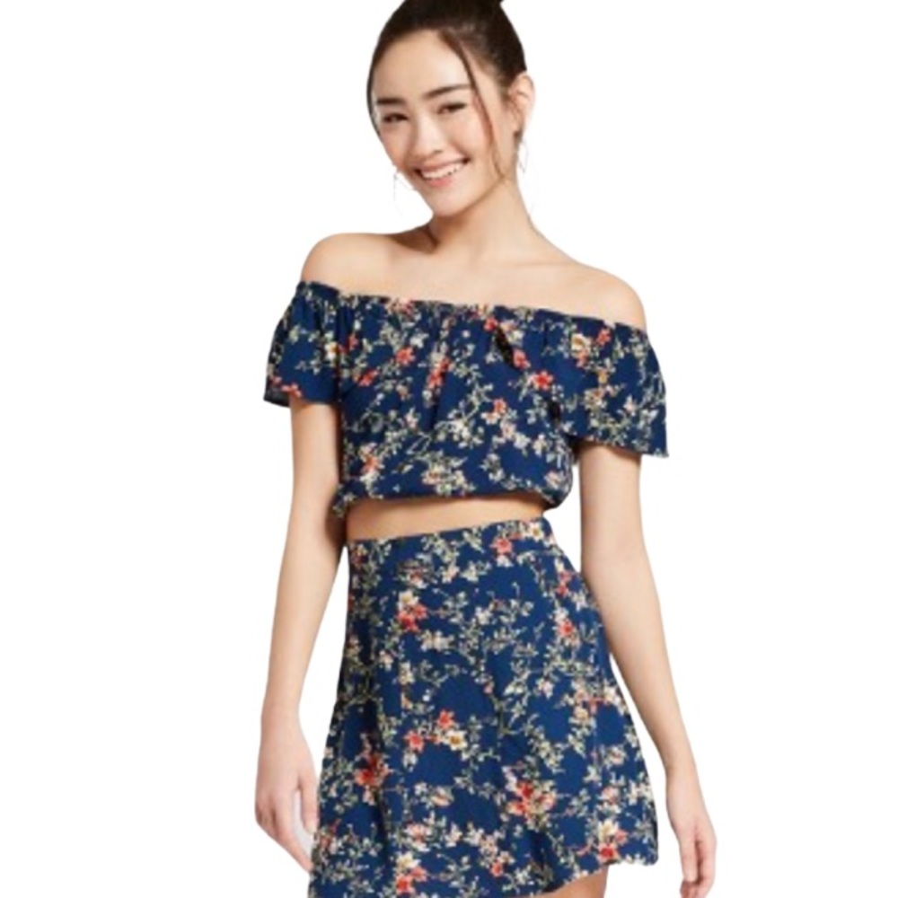 XHILARATION Floral Crop Top Mini Skirt 2pc Set Med